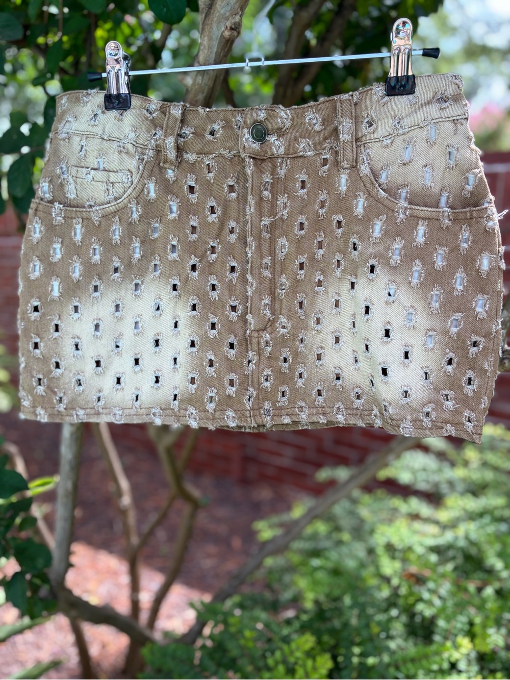 REHAB LAB NWT Distressed Laser Cut Brown Mini Y2K Skort Size Small